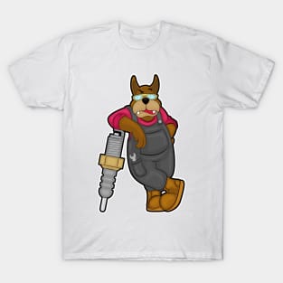 Dog as Mechanic with Spark plug T-Shirt